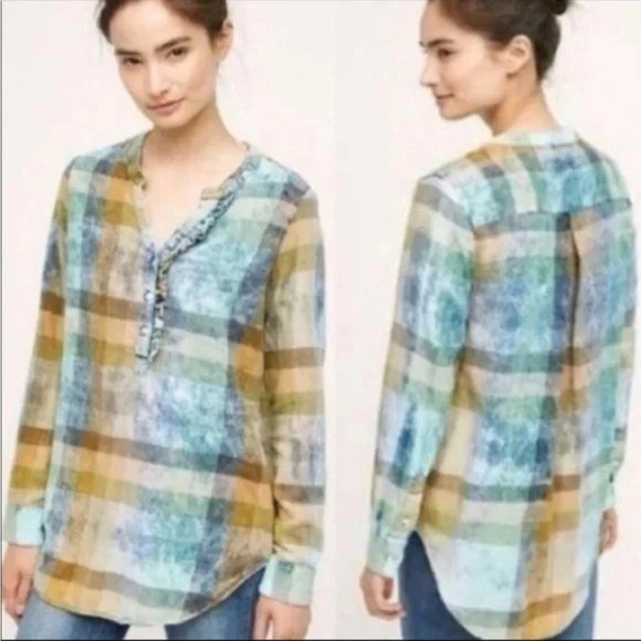 Anthropologie Isabella Sinclair Plaid Tunic Ruffled XS - Picture 3 of 6